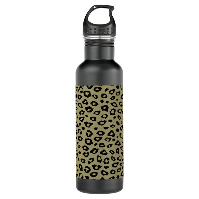 Gold Black Leopard Print Stainless Steel Water Bottle (Front)