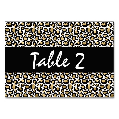 Gold Black Leopard Print Table Number