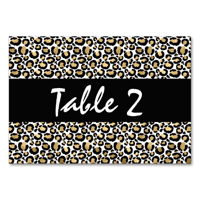 Gold Black Leopard Print Table Number (Front)