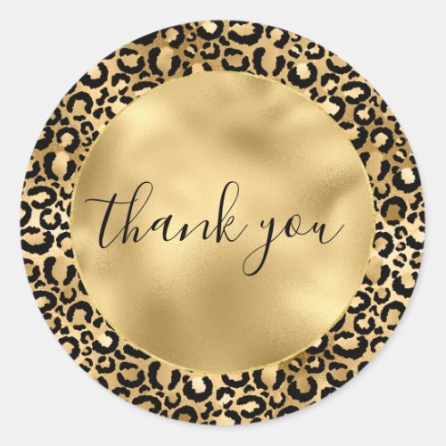 Gold Black Leopard Print Thank you  Classic Round Sticker