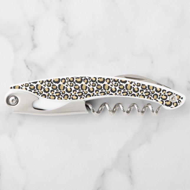 Gold Black Leopard Print Waiter's Corkscrew (Front)