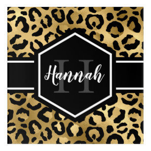 Gold Black Leopard Spots Monogram Acrylic Print