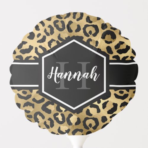 Gold Black Leopard Spots Monogram Balloon