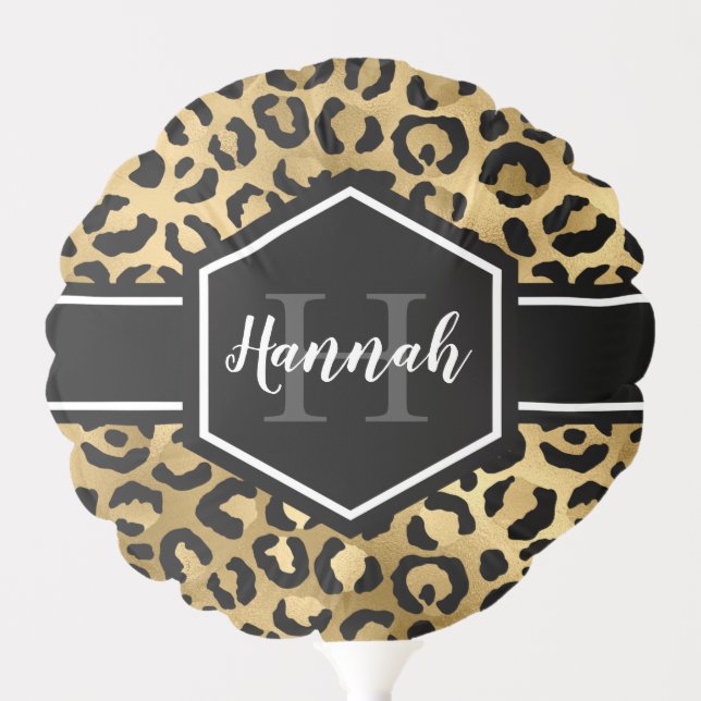 Gold Black Leopard Spots Monogram Balloon (Front)
