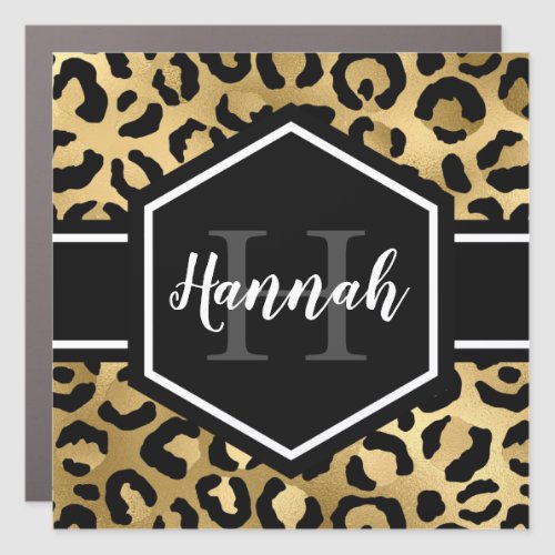 Gold Black Leopard Spots Monogram Car Magnet