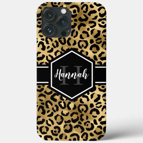 Gold Black Leopard Spots Monogram iPhone 13 Pro Max Case