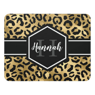 Gold Black Leopard Spots Monogram Door Sign