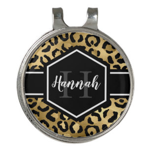 Gold Black Leopard Spots Monogram Golf Hat Clip