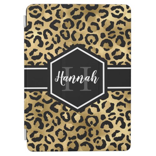 Gold Black Leopard Spots Monogram iPad Air Cover