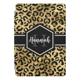 Gold Black Leopard Spots Monogram iPad Pro Cover