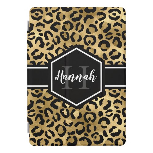 Gold Black Leopard Spots Monogram iPad Pro Cover