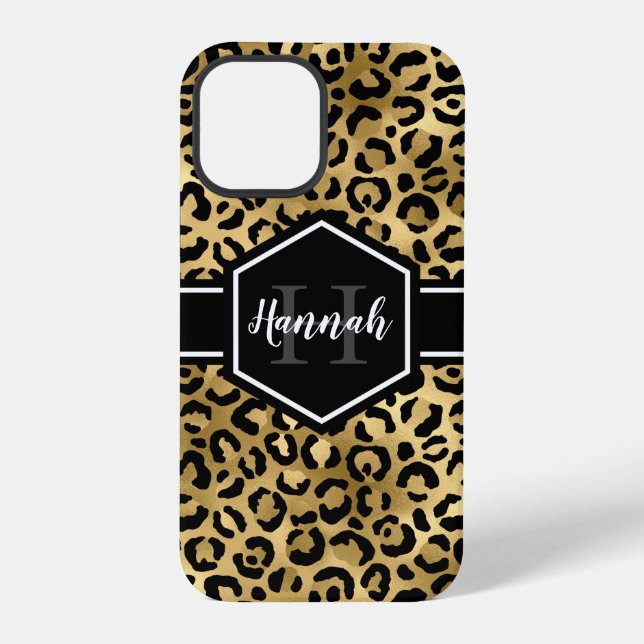 Gold Black Leopard Spots Monogram Iphone Case (Back)