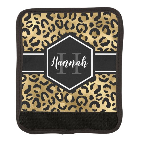 Gold Black Leopard Spots Monogram Luggage Handle Wrap