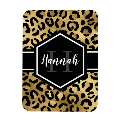 Gold Black Leopard Spots Monogram Magnet