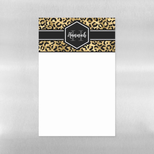 Gold Black Leopard Spots Monogram Magnetic Dry Erase Sheet (Vertical)