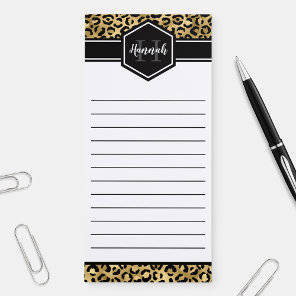Gold Black Leopard Spots Monogram Magnetic Notepad