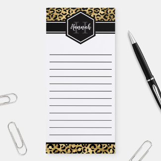 Gold Black Leopard Spots Monogram Magnetic Notepad