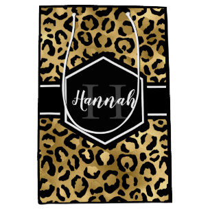 Gold Black Leopard Spots Monogram Medium Gift Bag
