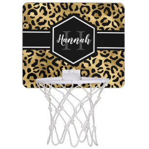 Gold Black Leopard Spots Monogram Mini Basketball Hoop
