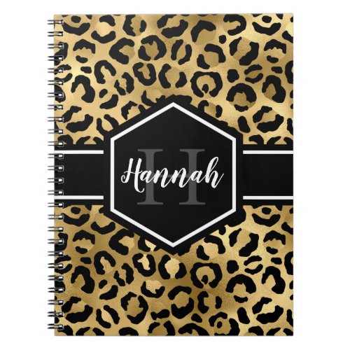 Gold Black Leopard Spots Monogram Notebook