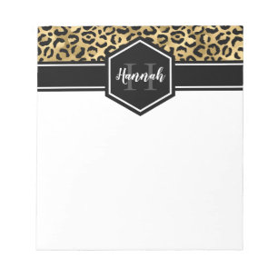 Gold Black Leopard Spots Monogram Notepad