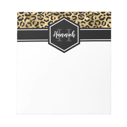 Gold Black Leopard Spots Monogram Notepad