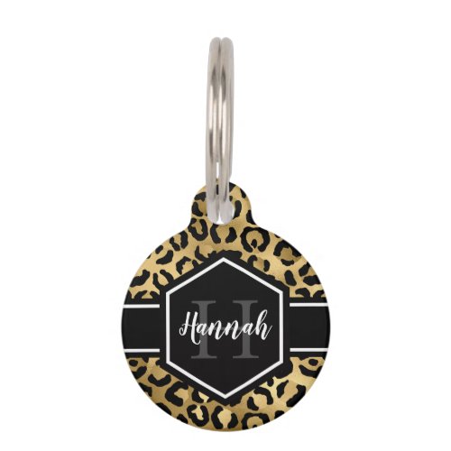 Gold Black Leopard Spots Monogram Pet ID Tag