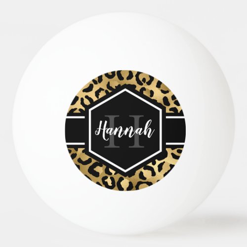 Gold Black Leopard Spots Monogram Ping Pong Ball