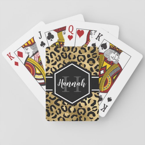 Gold Black Leopard Spots Monogram Poker Cards