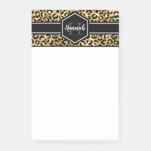 Gold Black Leopard Spots Monogram Post-it Notes