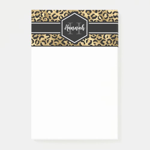 Gold Black Leopard Spots Monogram Post_it Notes