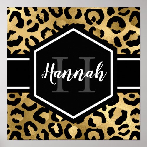 Gold Black Leopard Spots Monogram Poster