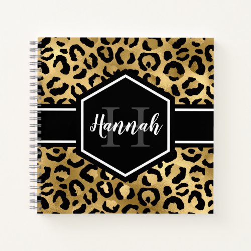 Gold Black Leopard Spots Monogram Square Notebook