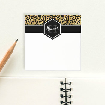 Gold Black Leopard Spots Monogram Square Post-it Notes by DoodlesGiftShop at Zazzle
