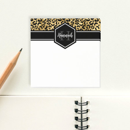 Gold Black Leopard Spots Monogram Square Post-it Notes