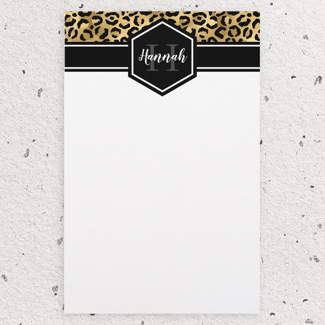 Gold Black Leopard Spots Monogram Stationery (Creator Uploaded)