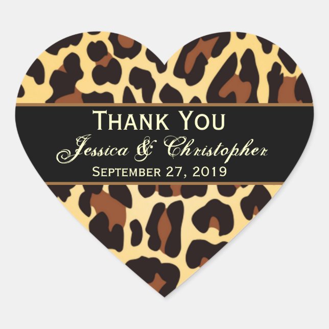 Gold Black Leopard Wedding Bride Groom Thank You Heart Sticker (Front)