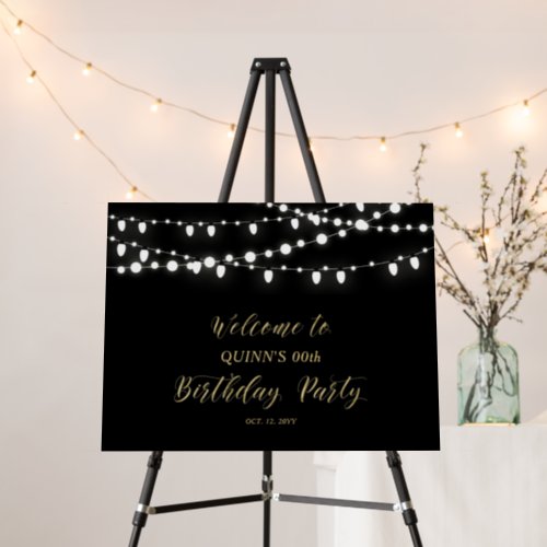 Gold  Black Lights Birthday Party Welcome Sign