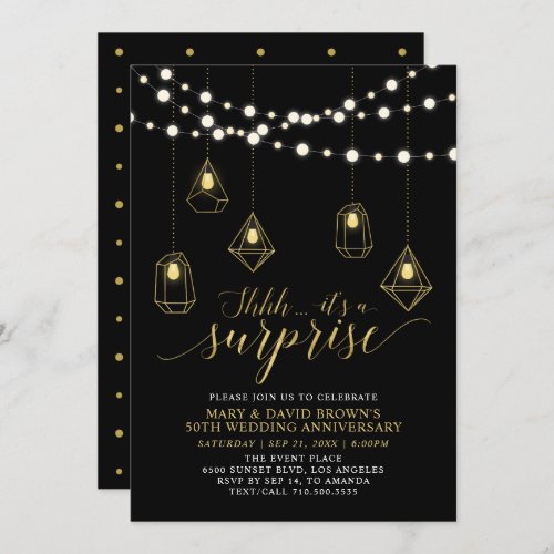 Gold  Black Lights Surprise Wedding Anniversary Invitation