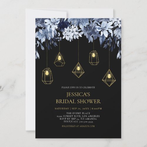 Gold  Black Lights  Winter Floral Bridal Shower  Invitation