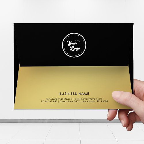 Gold  Black Logo Custom Business Name  Address Envelope