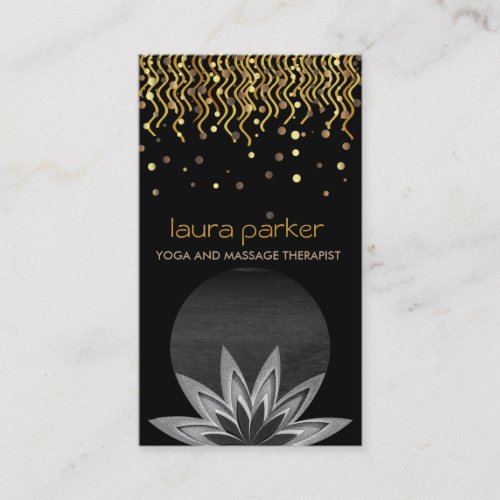 Gold Black Lotus Flower Logo Yoga Healing Health Business Card