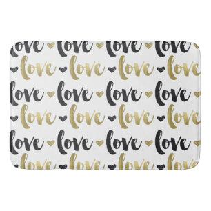 Gold Black Love Heart Bathroom Mat