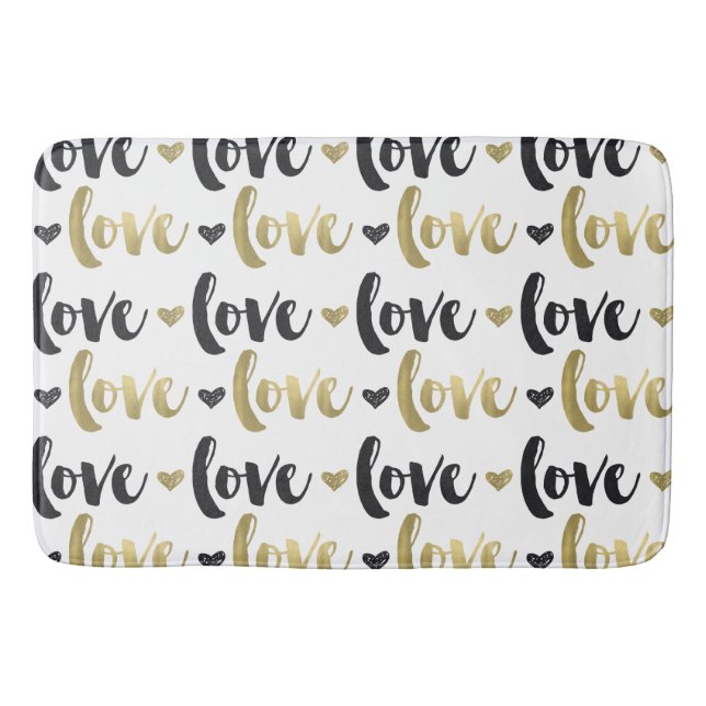 Gold Black Love Heart Bathroom Mat (Front)