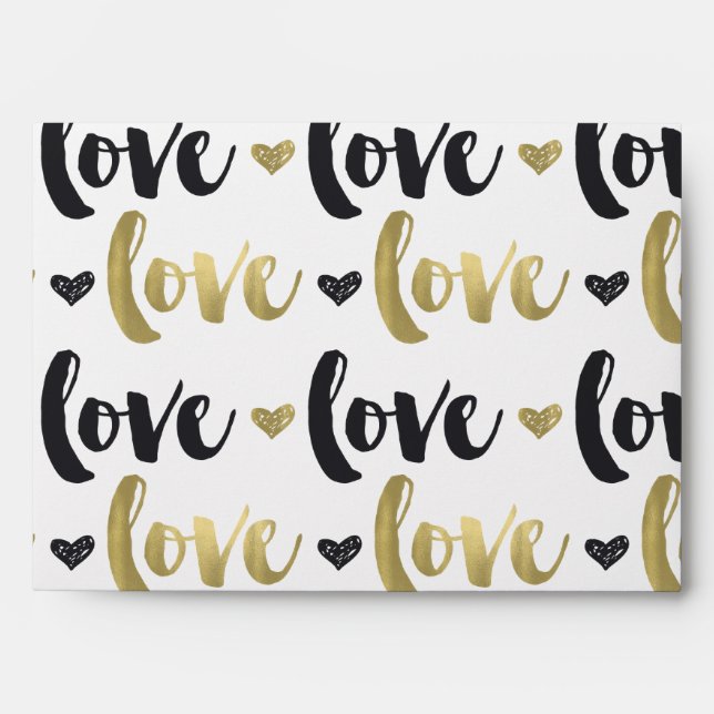 Gold Black Love Heart Envelope (Front)