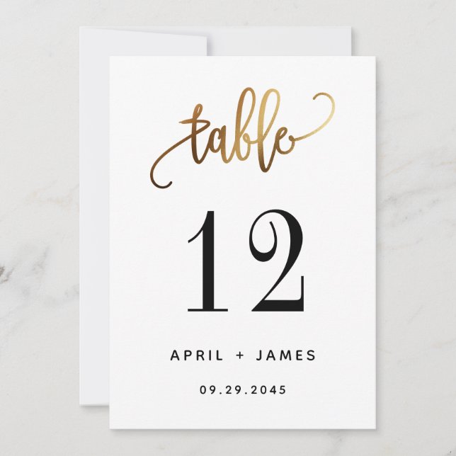 Gold Black Lovely Script Typography Table Number (Front)