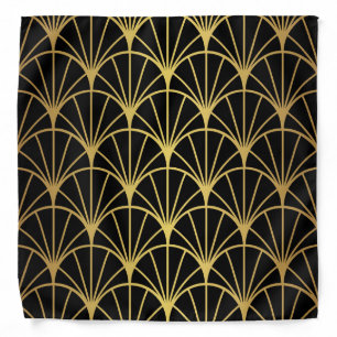 Gold Black Luxury Art Deco Fan Pattern Bandana