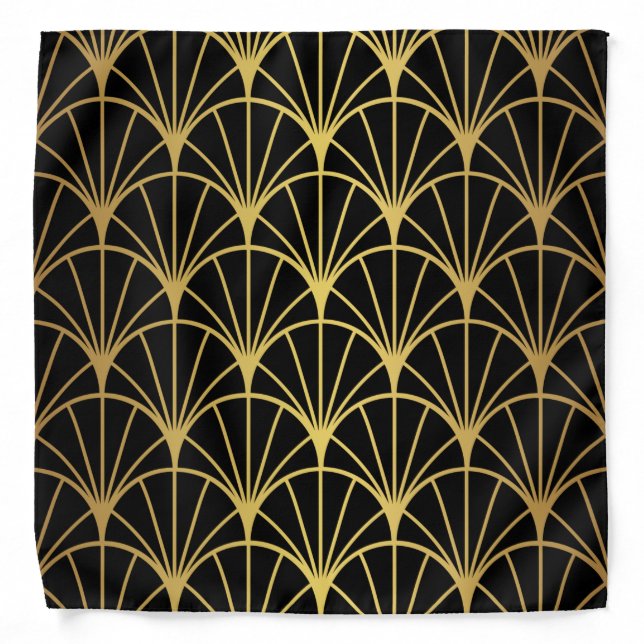 Gold Black Luxury Art Deco Fan Pattern Bandana (Front)