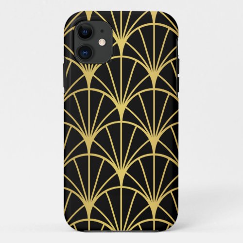 Gold Black Luxury Art Deco Fan Pattern iPhone 11 Case