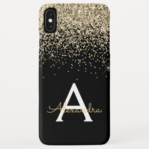 Gold Black Luxury Glitter Elegant Monogram iPhone XS Max Case